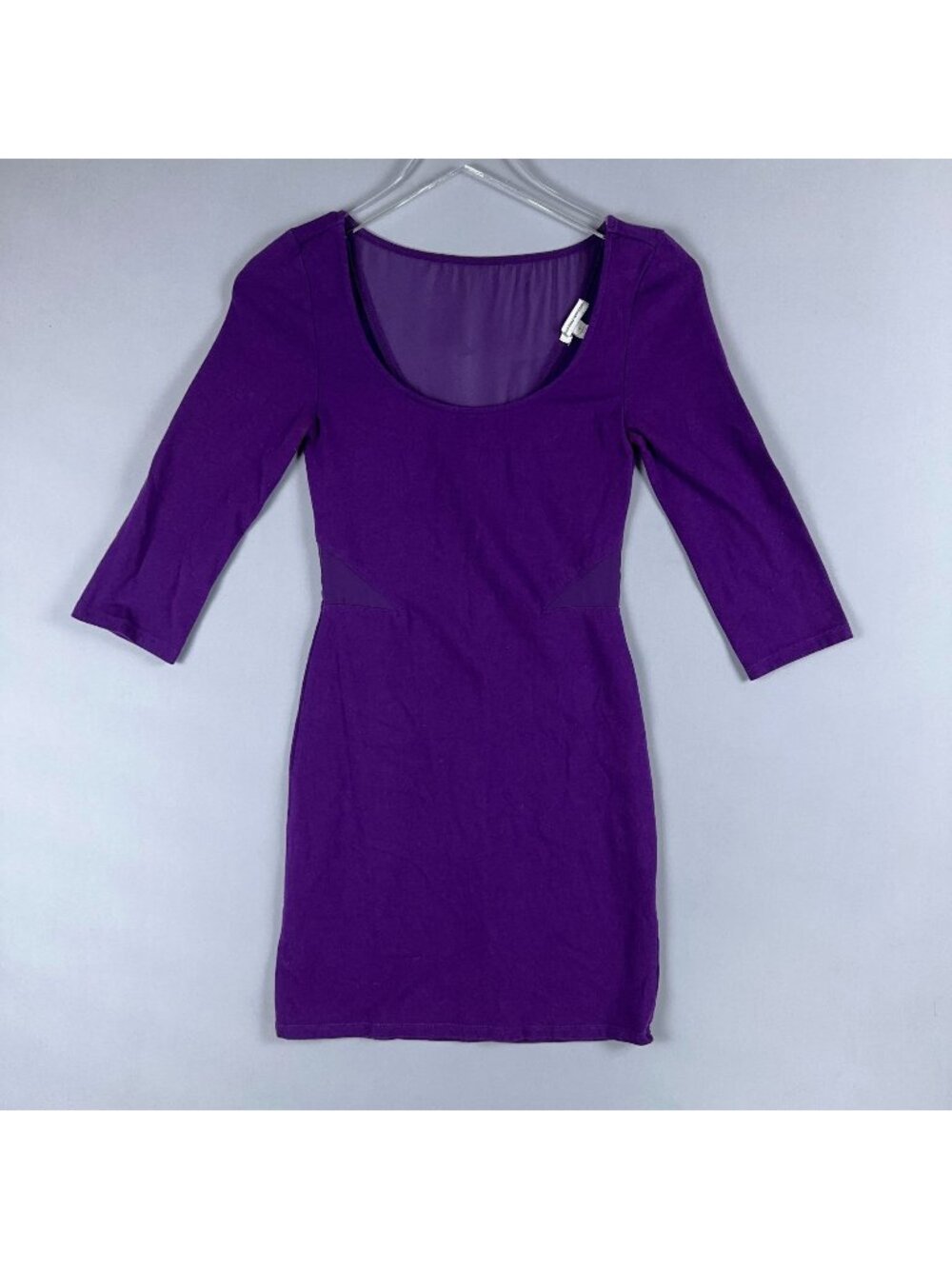 American Eagle Outfitters Dress Size 4 Purple Mini 3/4 Sleeves Sheer Scoop Neck